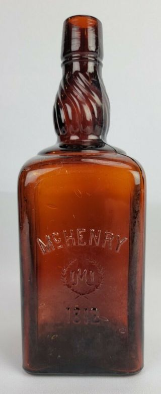 Old Mchenry 1812 Rye Whiskey Bottle Twisted Neck Benton Pa Butterscotch Amber