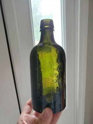 1860s Crude Olive Green Clarke & White York Mineral Water Bottle 2