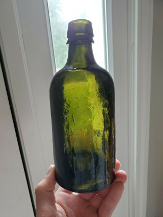 1860s Crude Olive Green Clarke & White York Mineral Water Bottle 3