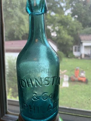 Johnson & Co Philadelphia Pa Mineral Water Iron Pontil Bottle Sapphire Color