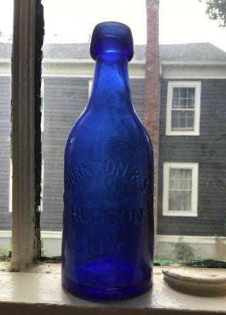 Rare R Thornton & Son,  Hudson,  Ny,  T&s,  1867 Cobalt Blue Squat Soda Bottle