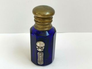 Antique 19th C.  One Mini Cobalt Blue Bottle Edwardian Skulls Poison Silver