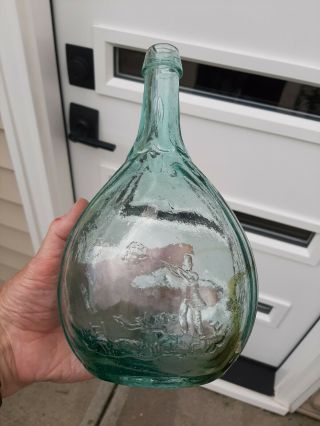 Iron Pontil Hunter Fisherman Whiskey Flask Amber Swirls Very Heavy Glass 1850 