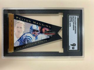 1998 Playoff Contenders 42 Peyton Manning Rookie Rc Gold Foil Pennant /98 Sgc 9
