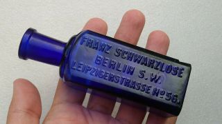 60ml Rare Perfume Old Bottle Schwarzlose Berlin Germany 1900 Blue Cobalt Glass