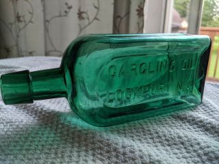 Old Large Size Green Gargling Oil Lockport N.  Y.  Medicine Bottle