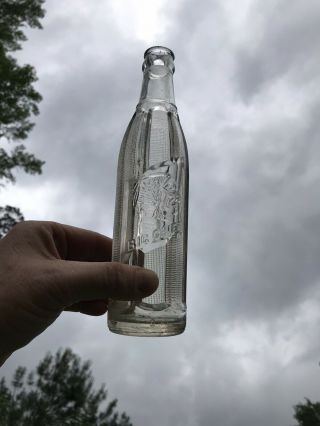 Rare Embossed Deco Clear Aliceville Alabama Big Chief Indian Image Soda Bottle