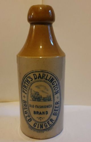Firths Darlington Blue Print Pictorial Stoneware Ginger Beer Bottle
