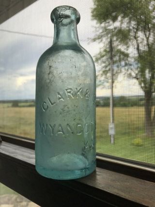 Htf Clark & Co.  / Wyandotte / Kan Hutch Or Blob Bottle Kansas Unusual Top