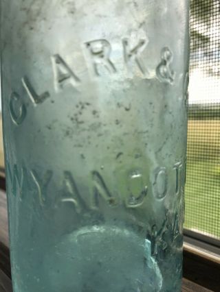 htf CLARK & CO.  / WYANDOTTE / KAN hutch or blob bottle Kansas Unusual Top 3