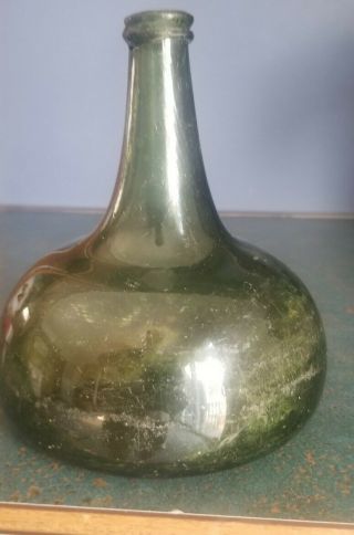 18th C Florida Keys Dutch Onion Black Glass Bottle Pontil