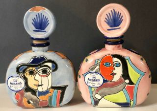 2 Los Azulejos Mendez Torrez Picasso Masterpiece Tequila Bottles Pottery (empty)