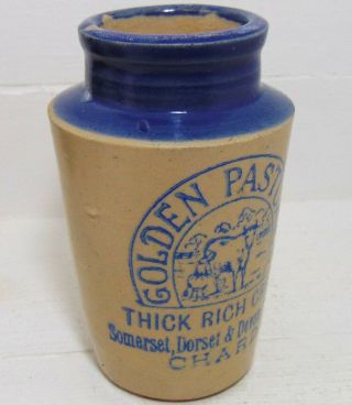 Blue Top & Print Cream Pot - Golden Pastures Of Chard Somerset C1900
