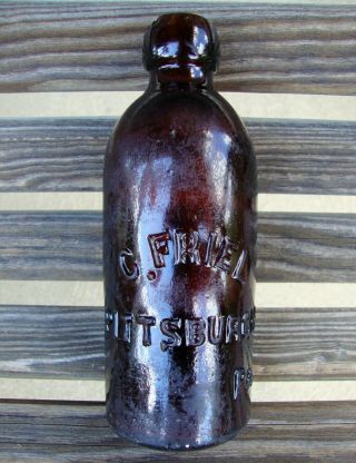 Rare Amber Colored C.  Friel Pittsburgh,  Pennsylvania Hutchinson Soda Bottle