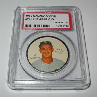 1962 Salada Baseball Coin Pin 71 Luis Aparicio Chicago White Sox Psa 10 Gem