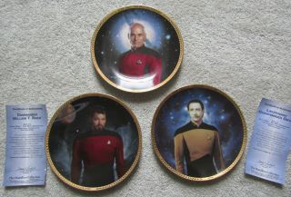 3 Star Trek Next Generation Hamilton Collector Plates,  Capt.  Picard,  Riker,  Data