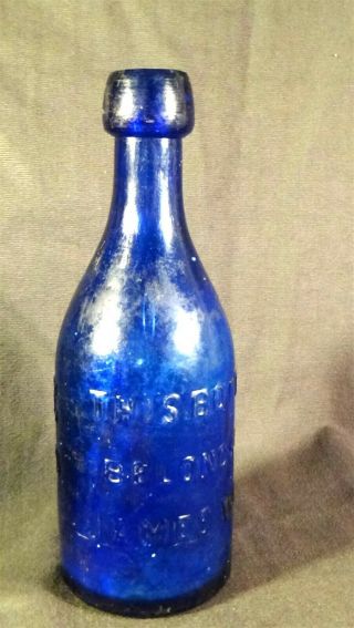 Cobalt Blue 1860 - 1880 Bottle,  James Wise,  Applied Lip,  Mold Blown,  Allentown,  Pa