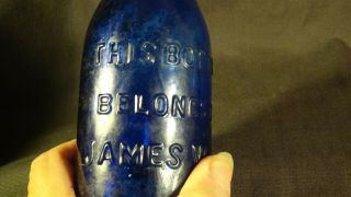 cobalt blue 1860 - 1880 bottle,  James Wise,  applied lip,  mold blown,  Allentown,  PA 2