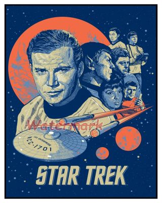 Enterprise Captain Kirk & Crew Star Trek Color Art Poster 16 X 20 Reprint Photo