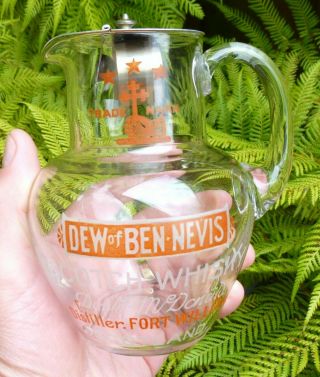 Dew Of Ben Nevis Scotch Whisky Noggin Tot Glass Water Jug Fort William 1924 Rare