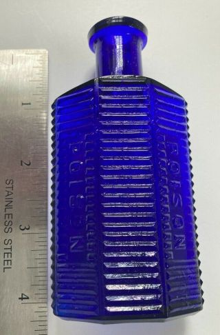 Scarce variety,  Carr Lowry Glass Co.  2x POISON Cobalt Blue glass Ribbed Bottle 3