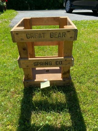 Vintage Great Bear Spring Water Co Wood Crate For 5 Gal Glass Bottle (c)