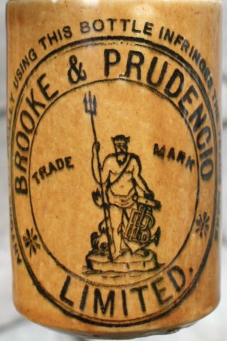 Vintage C1900s Brooke & Prudencio Bristol Neptune Pict Stone Ginger Beer Bottle
