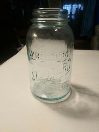 Vintage Quart Lynchburg Standard Mason Jar 1 Light Aqua Rare