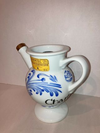 Vintage Chartreuse V.  E.  P.  Liquor Decanter - White Porcelain/blue - Euc