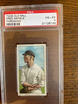 1911 T206 Fred Merkle Throwing Psa 4 Rare Old Mill.