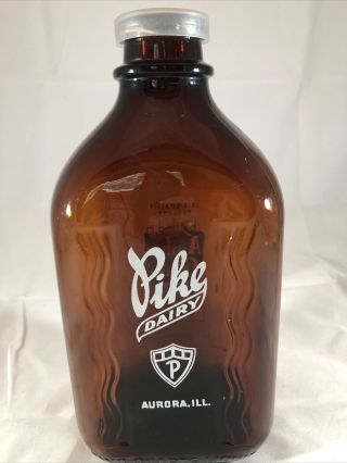 Vintage Amber Glass 2 Quart Milk Bottle Aurora Illinois Half Gallon W/ Lid