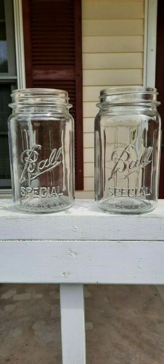 2 Vintage Ball Special Wide Mouth Quart Mason Jars/collectibles,  8 Ribs,  5,  6