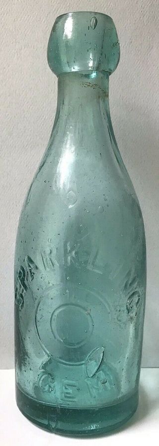 D.  B.  Smith & Co.  - Sparkling Gem - Embossed Aqua Squat Blob Top Soda Bottle