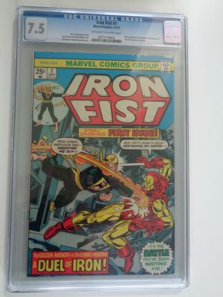 Iron Fist 1 Cgc 7.  5 Marvel Comics 1975 Iron Fist Battles Iron Man Premier Issue