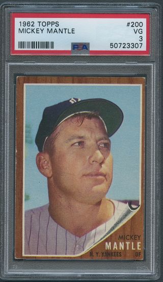 1962 Topps Mickey Mantle 200 Psa 3 Vg - Yankees Hof Strong Color And Clarity
