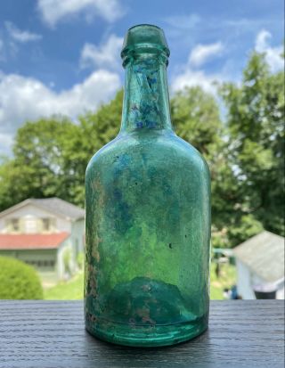 Green Iron Pontil Squat Porter Beer Bottle Philadelphia Pa Hammer Patina 1850s