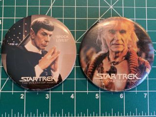 Rare 2 Vintage 1982 Star Trek Ii The Wrath Of Khan Pinback Buttons 3 " Diameter