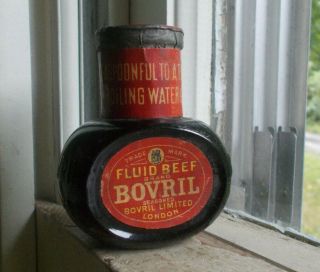 Bovril Emb With Labels Fluid Beef Rare Hand Blown Amber Food Bottle