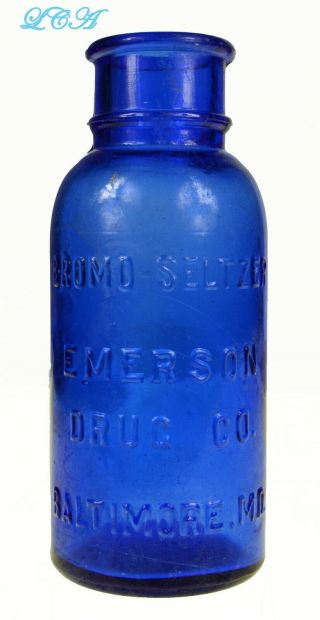 Large Early Cobalt Blue Colored Bromo Seltzer Antique Head Ache Cure Bottle Abm