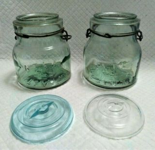Vintage Atlas E - Z Seal Jar,  Green Pint Jars,  2 Jars And 2 Lids (not Matching)