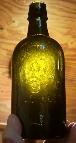 1870s Black Glass CLARKE & WHITE YORK Mineral Water,  Great Color & Shape 2