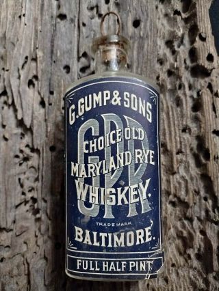 G.  Gump & Sons Choice Old Maryland Rye Whiskey Baltimore Flask W Label