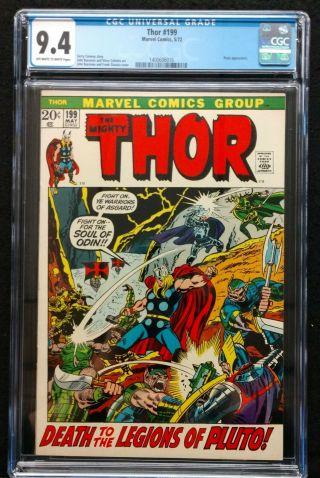 Mighty Thor 199 Cgc 9.  4 Wow Odin Dead Both Hela,  Pluto Fight For His Soul 1972