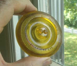 Pretty Yellow Amber Glass Lid For Lightning Fruit Jar 3 Patent Dates Bold Emb