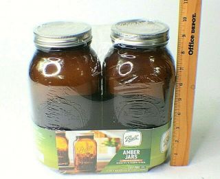 Ball Wide Mouth Half Gallon Mason Jars Set Of 2 Anti Uv Amber Glass 64 Oz Gr1