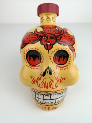 Kah Tequila Hand Painted Sugar Skull Ceramic Empty Bottle
