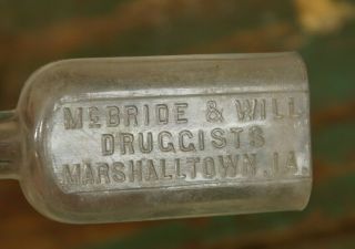 Antique 19th Century Mcbride & Will Druggist Tiny Bottle Marshalltown Iowa