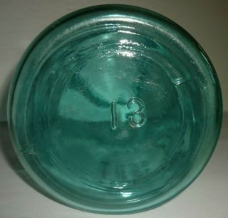 1923 - 33 13 Half Gallon Unlucky Lucky Blue Ball Perfect Mason Jar & Zinc Lid