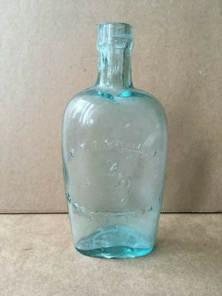 Antique C.  C.  Goodale Aqua Flask Bottle,  Rochester,  Ny,  6 3/8 " Height