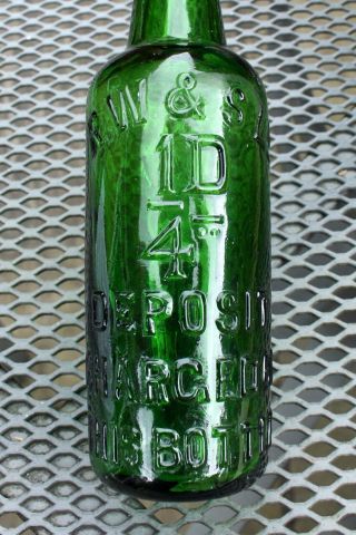 Vintage 1900s R.  White London 1/4 D Deposit Green Glass Ginger Beer Riley Bottle